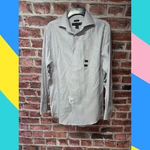 NEW Pronto Uomo Gray Non-Iron Dress Shirt 15.5 32/33 Checkered 100% Cotton